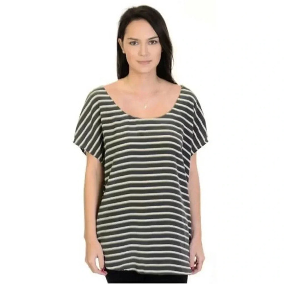 Joie Size Medium Boxy Fit 100% Silk Blouse Gray Stripe Sleeveless Scoop Neck - Picture 1 of 11